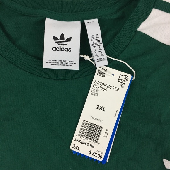 Adidas Men’s 2XL plus green white 3 stripes shirt - Picture 5 of 8